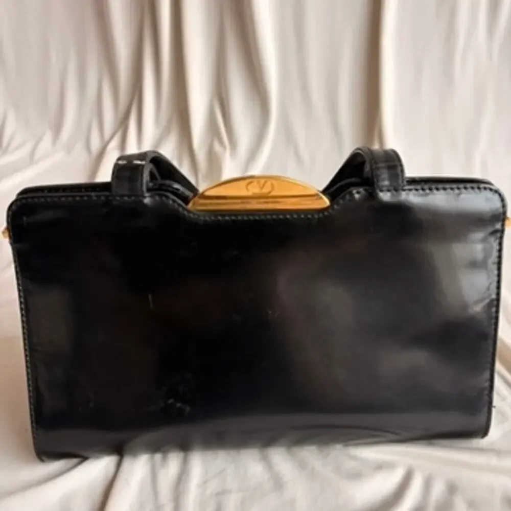 Vintage Valentino 80s Black Patent Leather Bag w/ Gold Clasp